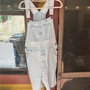 Blue and White Jumpsuits with Relaxed Fit and Distressed Details